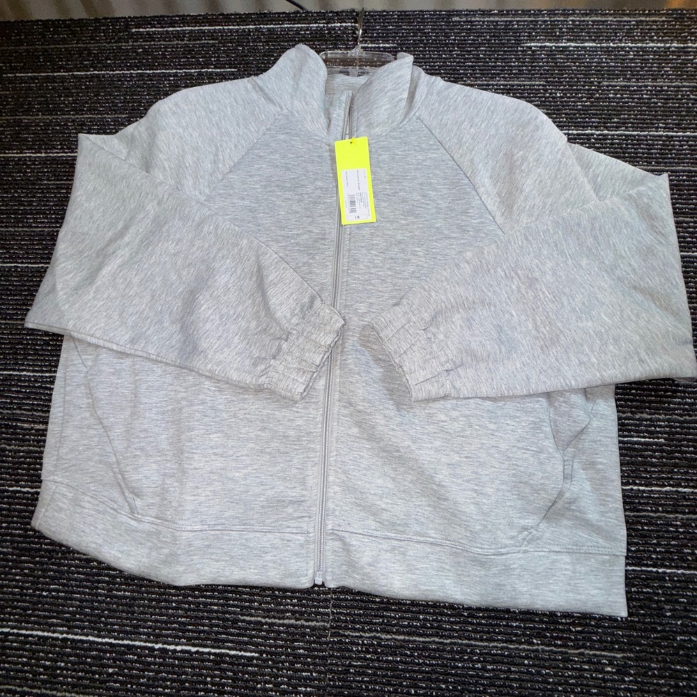 All In Motion Airy Sleek Full Zip Jacket Women 1X NWT Heathered Gray Activewear
